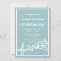 30th birthday party music notes teal blue