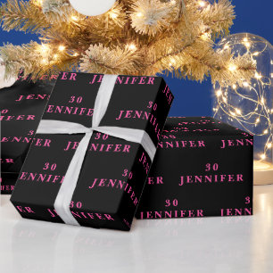 30th Birthday Party Name Black Pink Pattern Wrapping Paper