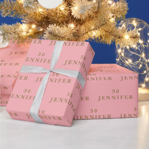 30th Birthday Party Name Pink Modern Pattern Wrapping Paper