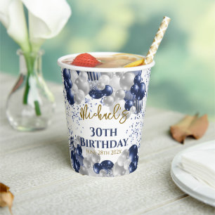 30th Birthday Party Navy Balloons Paper Cups