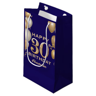 30th Birthday Party Navy Blue and Gold Balloons Small Gift Bag