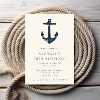 30th Birthday Party Navy Blue Nautical Anchor