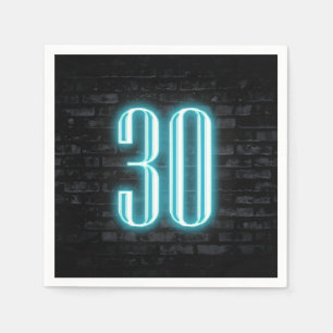 30th Birthday Party Neon Sign on Brick Wall Napkin