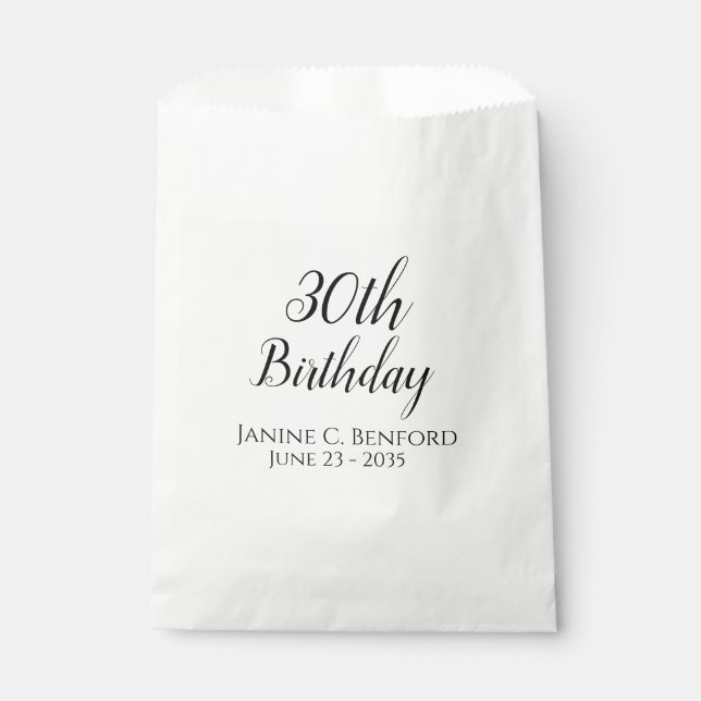 30th Birthday Party Personalised Favour Treat Bags (Front)