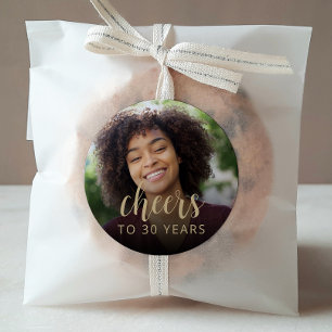 30th Birthday Party Photo Cheers Classic Round Sticker