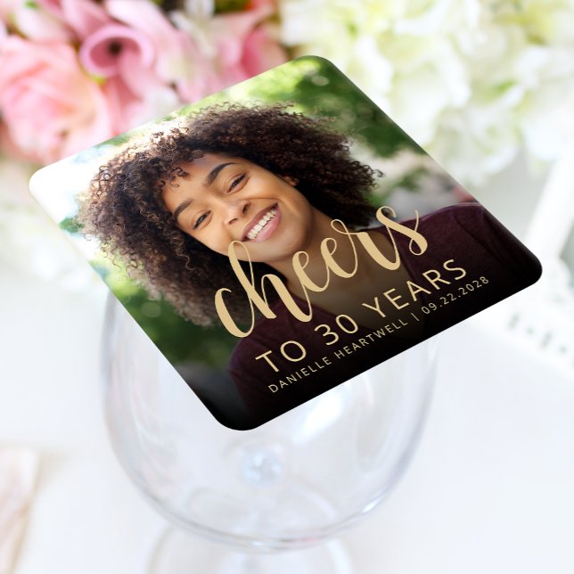 30th Birthday Party Photo Cheers Square Paper Coaster (Creator Uploaded)