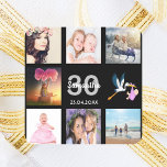 30th birthday party photo collage black square sticker<br><div class="desc">A sticker for a girly 30th birthday party,  celebrating her life with a collage of 8 of your photos.  Templates for a name,  age 30 and a date.  Date of birth or the date of the party.  White and grey coloured letters.  Elegant black background.</div>