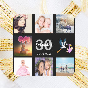 30th birthday party photo collage black square sticker