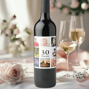 30th birthday party photo collage guy wine label