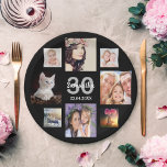 30th birthday party photo collage woman black paper plate<br><div class="desc">A paper plate for a 30th birthday party for a young woman celebrating her life with a collage of 8 of your own photos.  Templates the age 30 and a date.  Date of birth or the date of the party.  White and grey coloured letters.  Black background.</div>