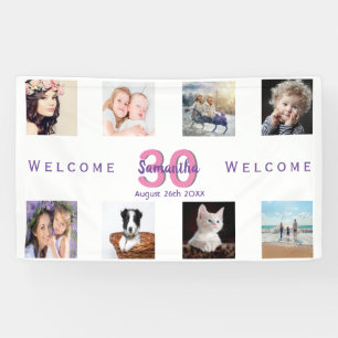 30th birthday party photo collage woman white banner