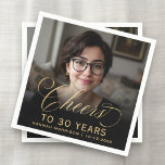 30th Birthday Party Photo Gold Script Cheers  Napkin<br><div class="desc">Make your 30th birthday celebration extra special with these 30th Birthday Party Photo Gold Script Cheers Napkins. Featuring an elegant gold script design and a custom photo,  these napkins add a personalised and sophisticated touch to your milestone event. Perfect for stylish party decor and a chic table setting.</div>