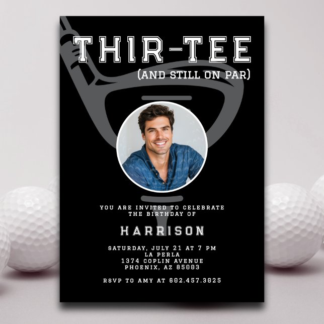 30th Birthday Party Photo Modern Golf Black Invitation (Creator Uploaded)