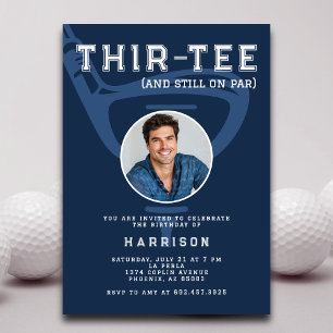 30th Birthday Party Photo Modern Golf Navy Blue Invitation