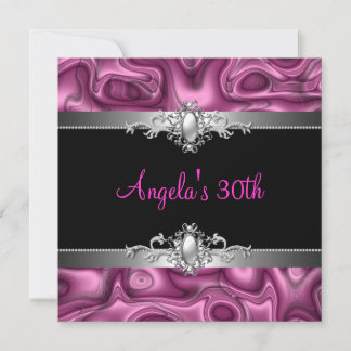 30th Birthday Party Pink Silver Black Abstract Invitation