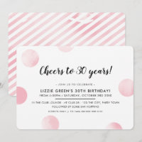 30TH BIRTHDAY PARTY pink watercolor polka dots