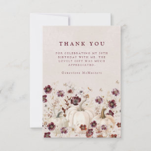 30th Birthday Party Pumpkin Wildflower Custom Thank You Card