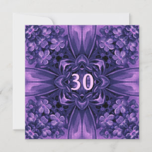 30th Birthday Party Purple Flowers and Bow Linen Invitation
