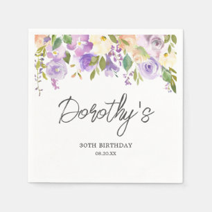 30th Birthday Party Purple Rose Floral Custom Napkin
