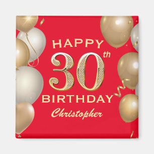 30th Birthday Party Red and Gold Balloons Magnet