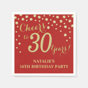 30th Birthday Party Red and Gold Diamond Napkins