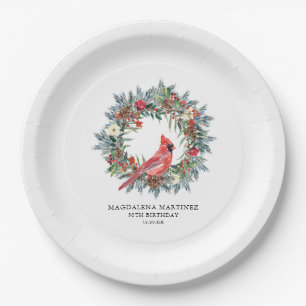 30th Birthday Party Red Cardinal Wreath Custom Paper Plate