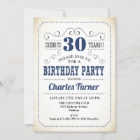 30th Birthday Party - Retro Creamy White and Navy