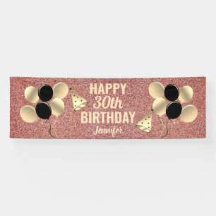 30th Birthday Party Rose Gold Glitter Personalised Banner