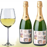 30th birthday party rose gold pink photo collage sparkling wine label<br><div class="desc">A bottle label for a 30th birthday party, celebrating her life with a collage of 8 of your photos. Personalize and add a name, age 30 and a date. Date of birth or the date of the party. Gray and dark rose gold colored letters. A girly and feminine rose gold,...</div>