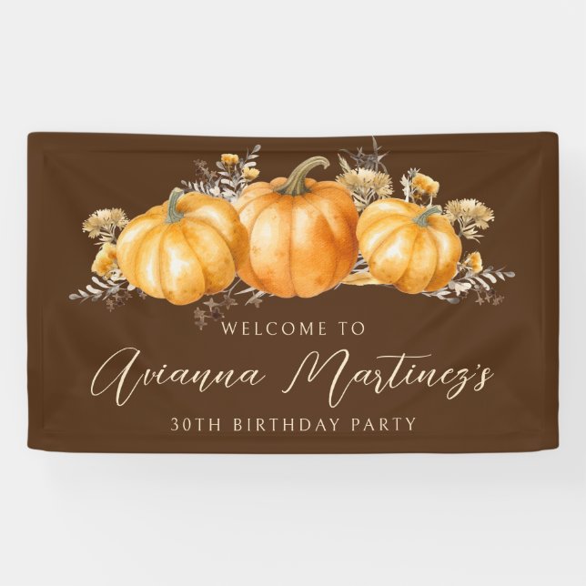 30th Birthday Party Rustic Boho Fall Pumpkin  Banner (Horizontal)