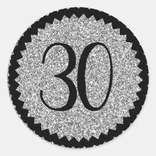 30th Birthday Party Silver Glitter Classic Classic Round Sticker