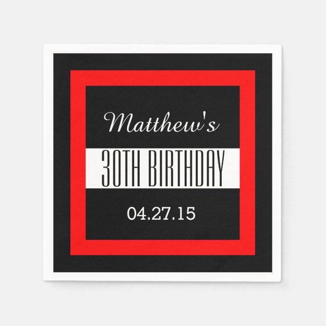 30th Birthday Party Solid Coloured Square Frame VZ Napkin (Front)