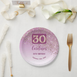 30th Birthday Party Sparkle Rose Gold Glitter Paper Plate
