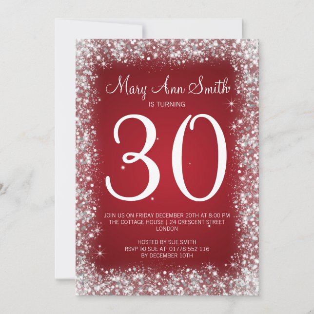 30th Birthday Party Sparkling Glitter Red Invitation (Front)