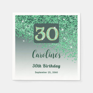 30th Birthday Party Sparkling Green Glitter Napkin