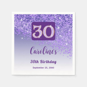 30th Birthday Party Sparkling Purple Glitter Napkin