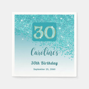 30th Birthday Party Sparkling Teal Blue Glitter Napkin