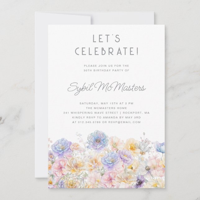 30th Birthday Party Spring Watercolor Floral Invitation (Front)