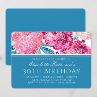 30th Birthday Party Stylish Pink Floral Pattern