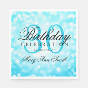 30th Birthday Party Teal Blue Glitter Lights Napkin
