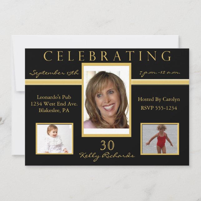 30th Birthday Party Tri Photo Invitations (Front)