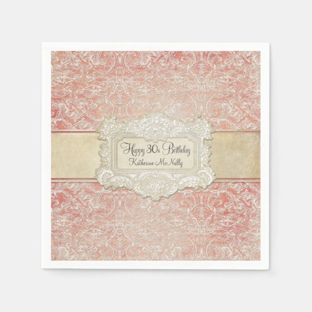 30th Birthday Party Vintage French Regency Lace Napkin (Front)