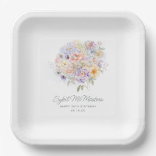 30th Birthday Party Watercolor Floral Custom Paper Plate