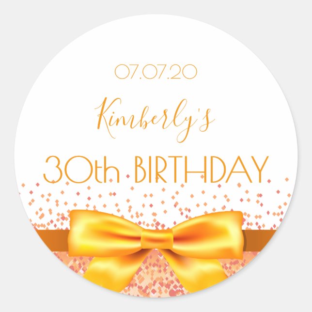 30th birthday party white rose gold save the date classic round sticker (Front)