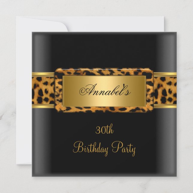 30th Birthday Party Zebra Gold Black Leopard 2 Invitation (Front)