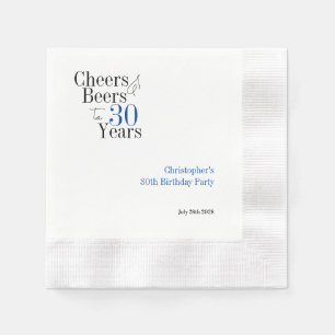 30th Birthday Personalised Cheers Beers Party Napkin