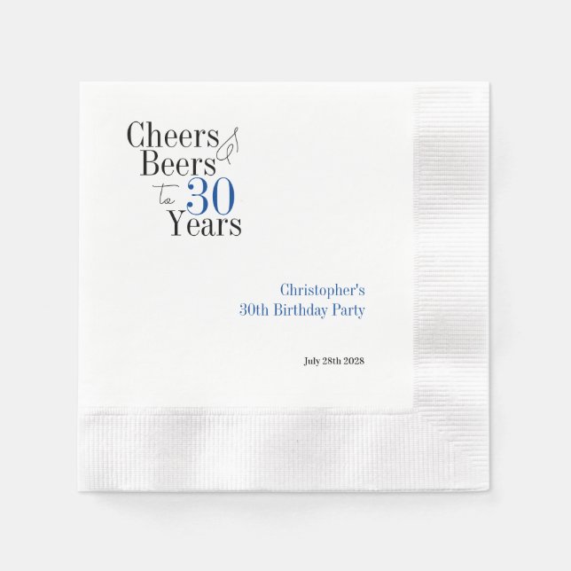 30th Birthday Personalised Cheers Beers Party Napkin (Front)