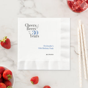 30th Birthday Personalised Cheers Beers Party Napkin