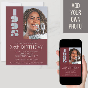 30th birthday photo born in 1995 burgundy red invitation