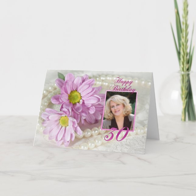 30th birthday photo card with daisies (Front)